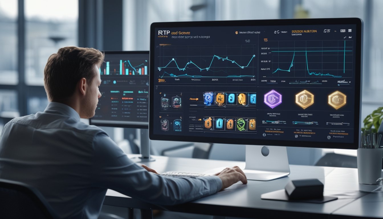 Seseorang mengamati grafik perubahan RTP pada layar komputer di ruang kerja modern.