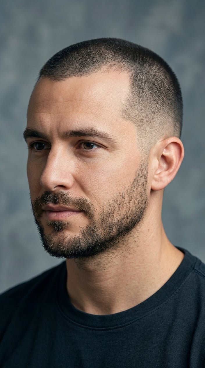 A man with a short buzz cut and faded temples.