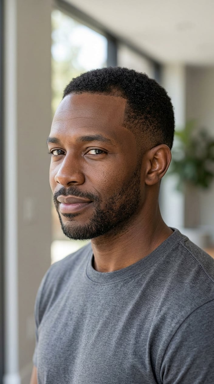 A man with a short buzz cut looks toward the camera.