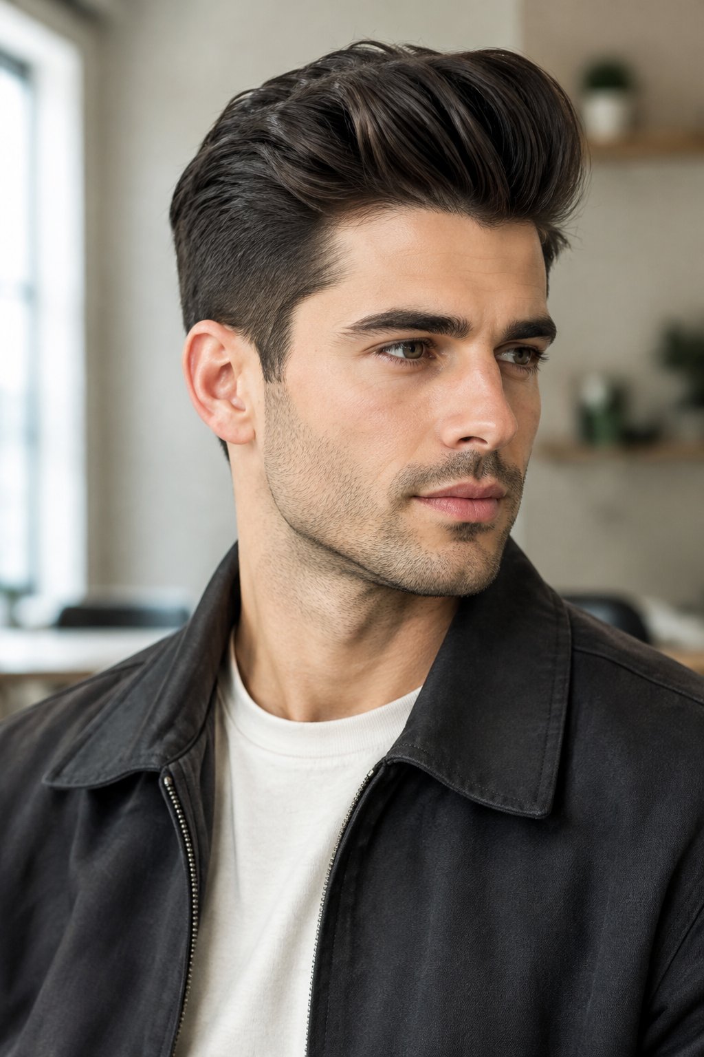 A young man poses indoors.