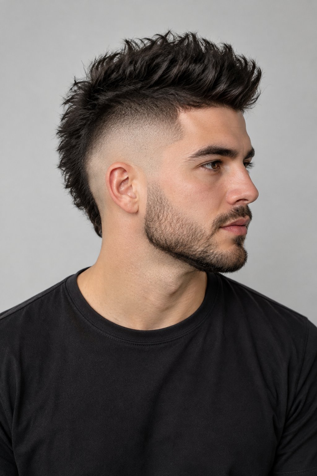 A young man poses against a plain background.