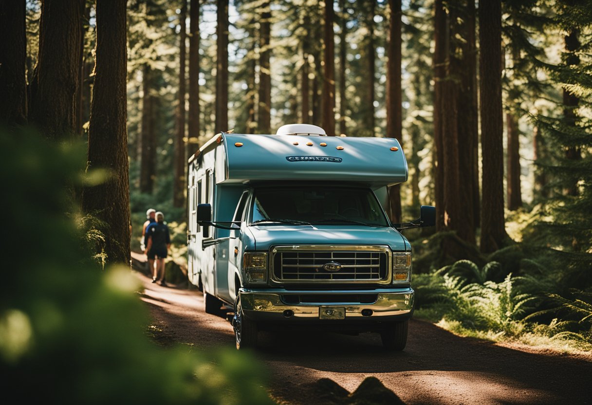 Class C RV in the Forest.