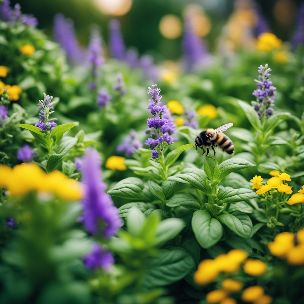 herb garden with a bee