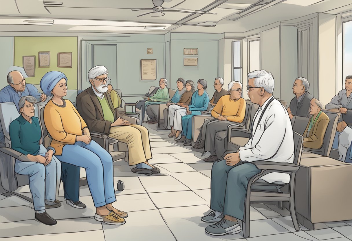 A digital illustration of a medical waiting room