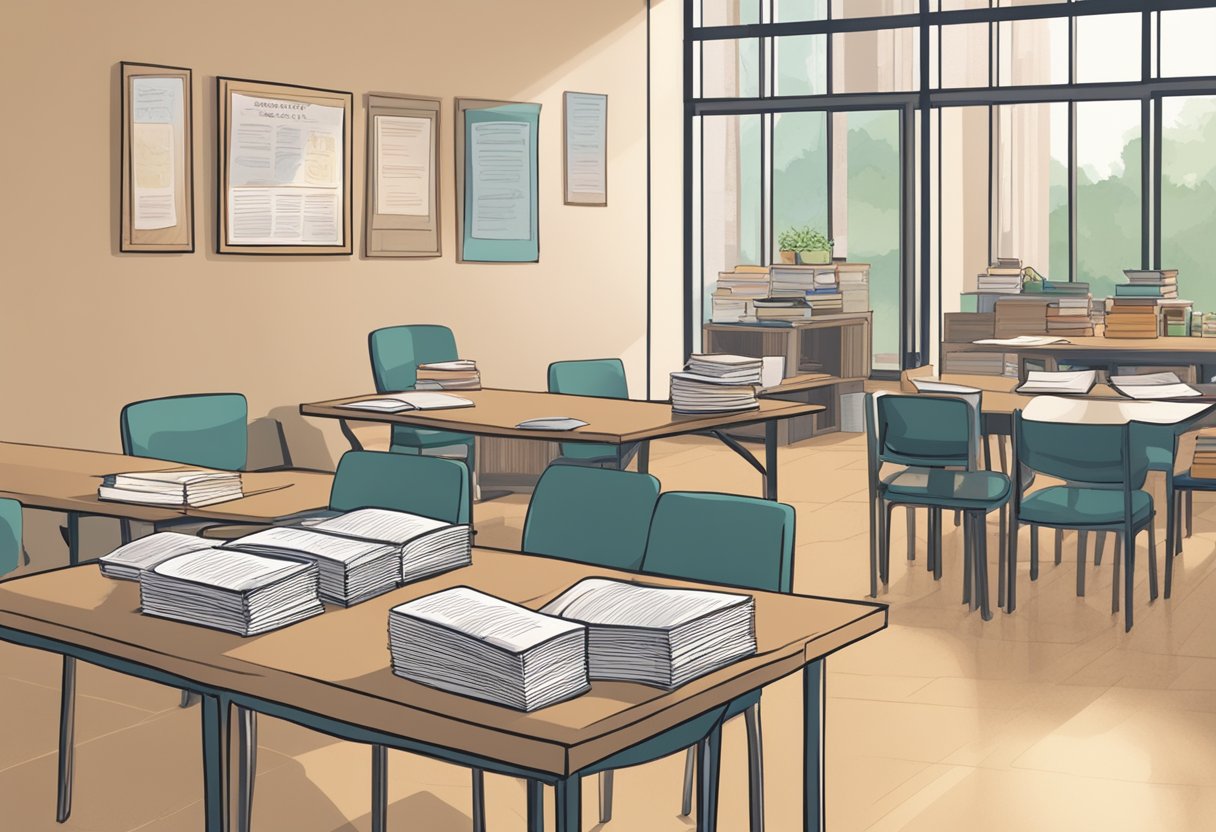 A digital illustration of paperwork organization in a community office