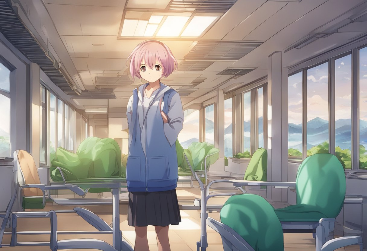 A digital illustration of a med student in a sun filled room