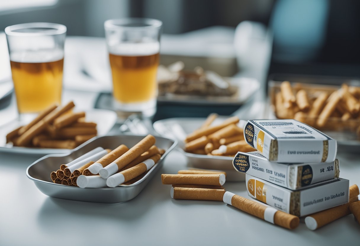 A realistic digital photo of cigarettes and beer