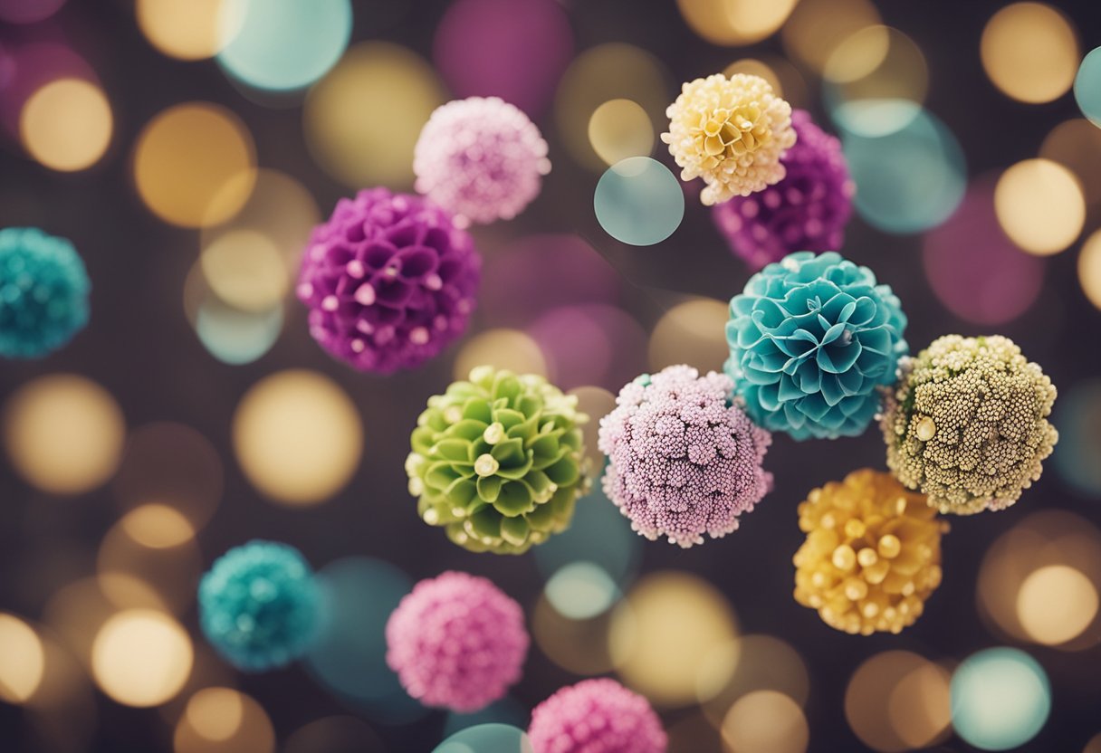 A realistic photo of multiple flower balls with different depths of field.