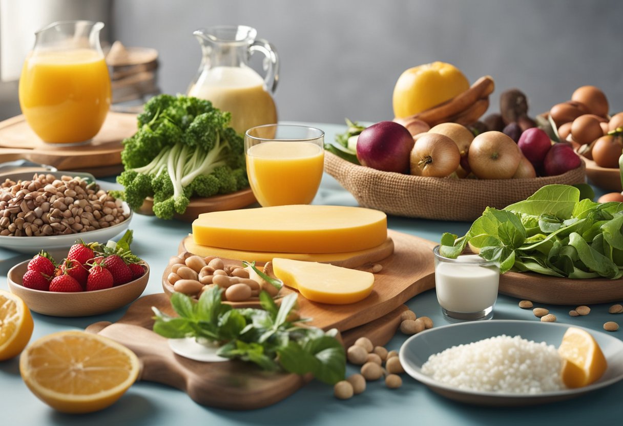 A digital realistic illustration of a table full of healthy foods