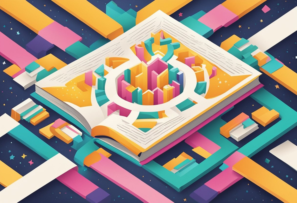 A digital illustration of a open book depicting a world of mystery and excitement