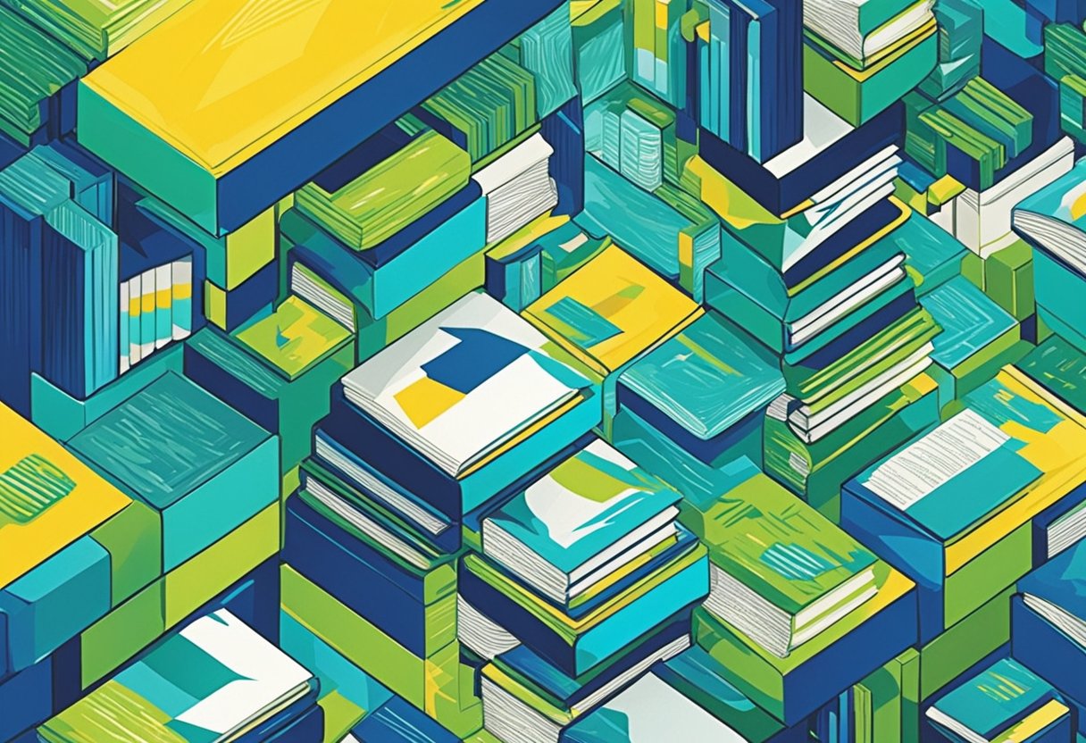 A digital illustration of stacks and stacks of books