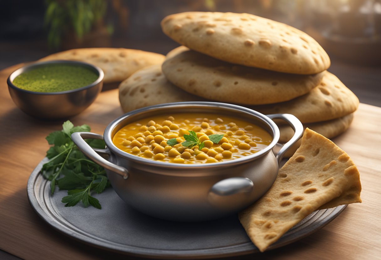 chickpea daal in a bowl with fresh roti