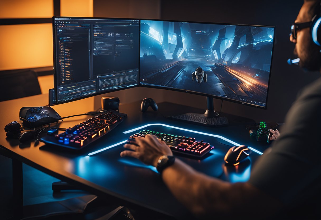 Man Playing a Stream Game On a Double Monitor System ~ Position Is Everything