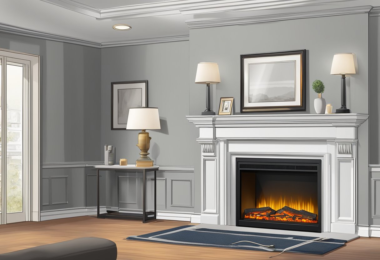 an illustration of an electric fireplace in a house