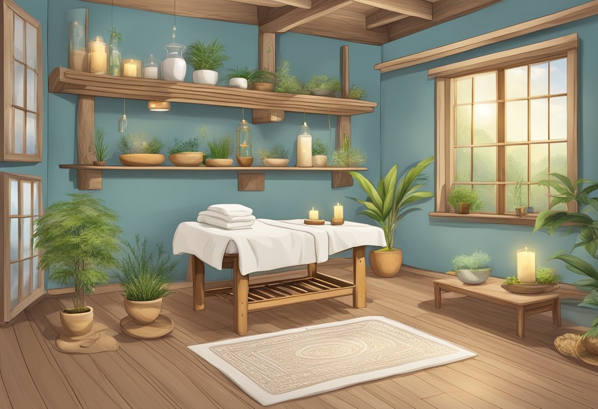 A digital illustration of atranquil room for massage.