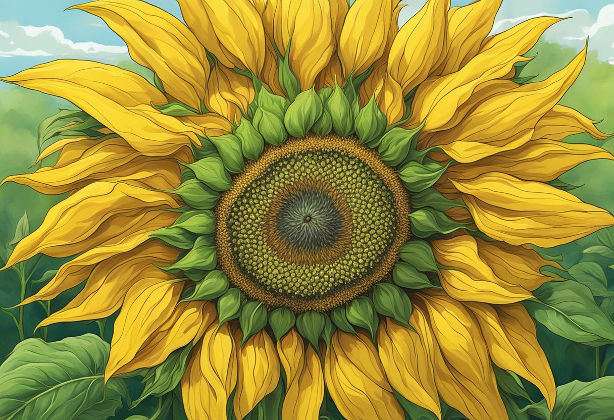 A digital illustration of a large sunflower.