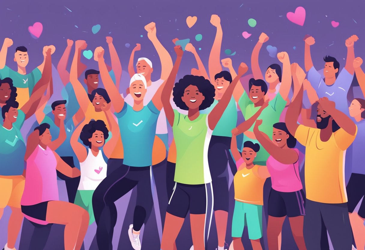 A digital illustration of a group of people celebrating.