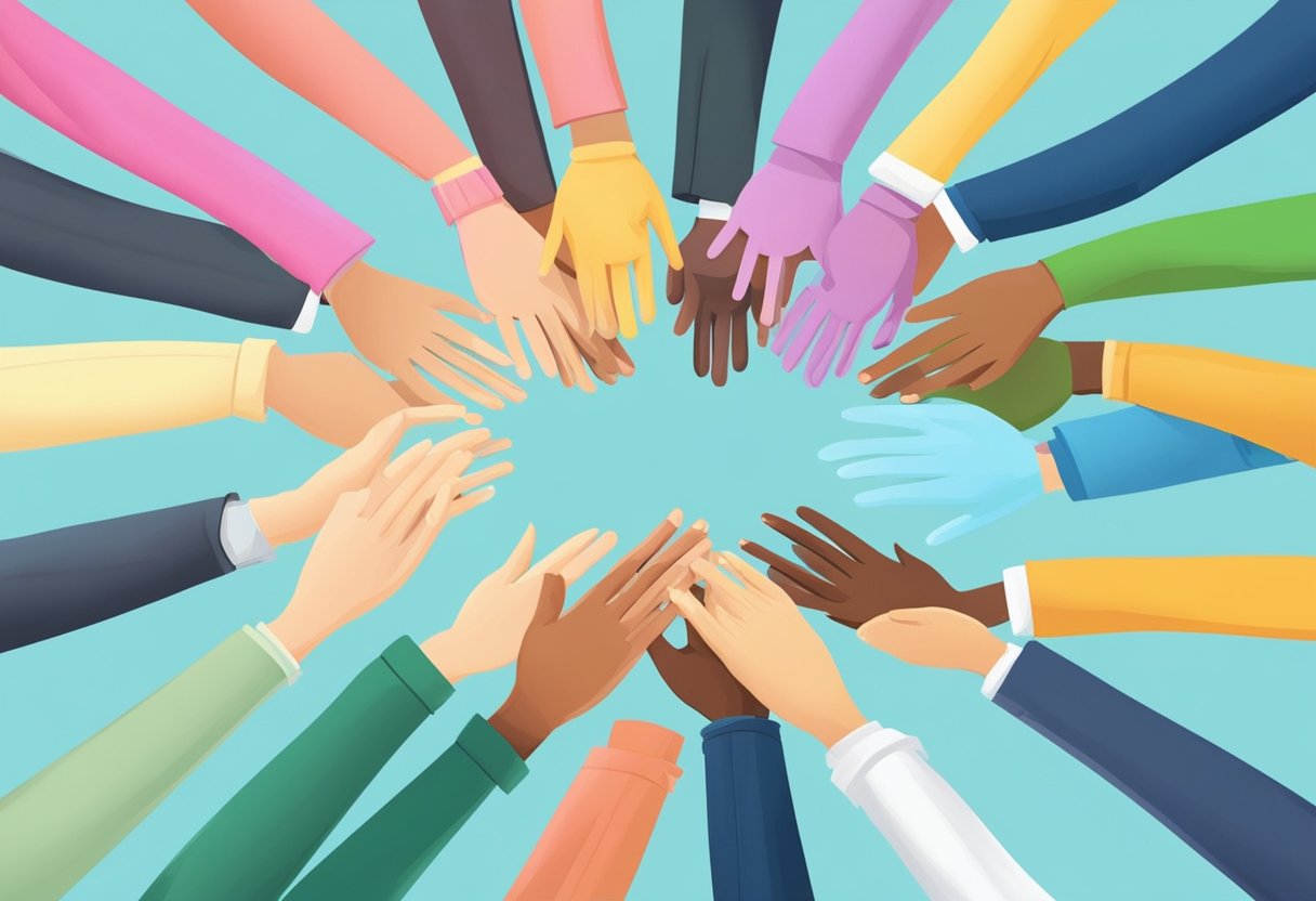 A digital illustration of of arms and hands in a cricle honoring cancer thrivers