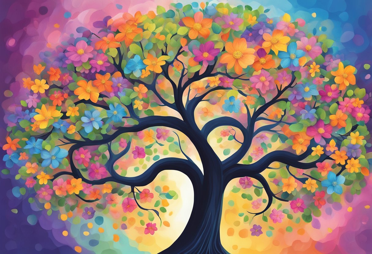 A digital illustration of a aartistic colorful tree