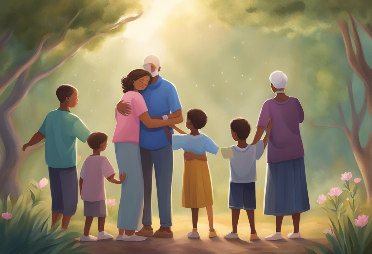 A digital illustration of a a family out for a walk showing love.