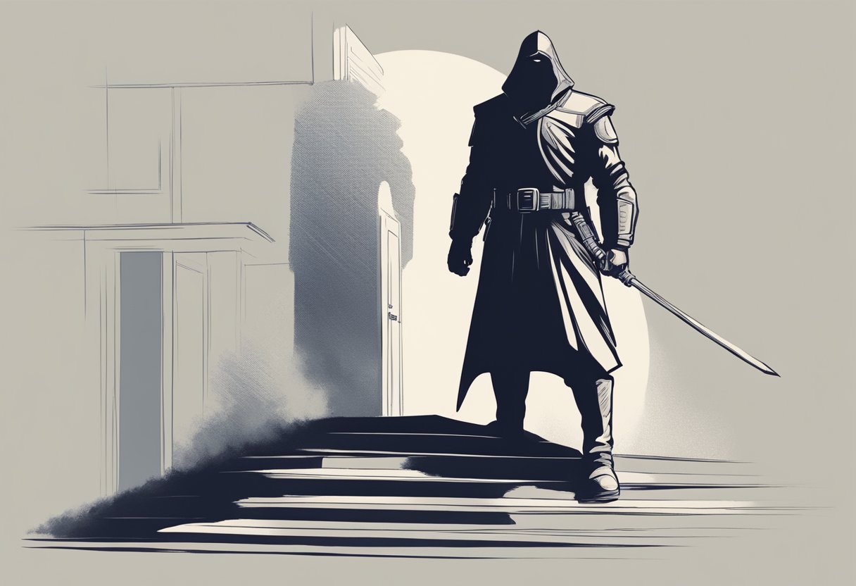 A digital illustration of a warrior with a sword