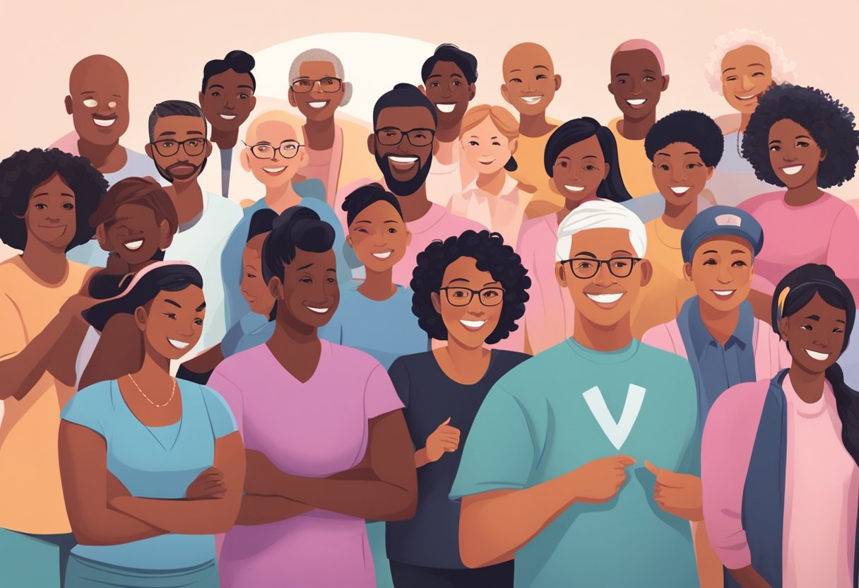 A digital illustration of a diverse group of people smiling
