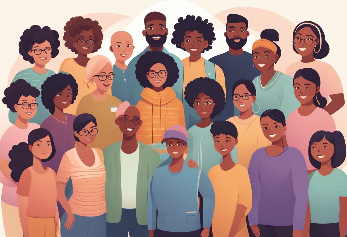 A digital illustration of a groupe of diverse people smiling