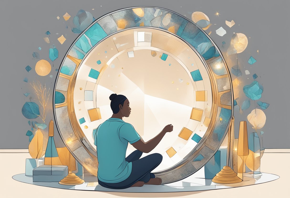 A digital illustration of a man in front of a special round mirror
