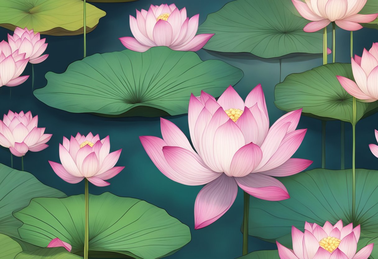 A digital Illustration of many lotus flowers