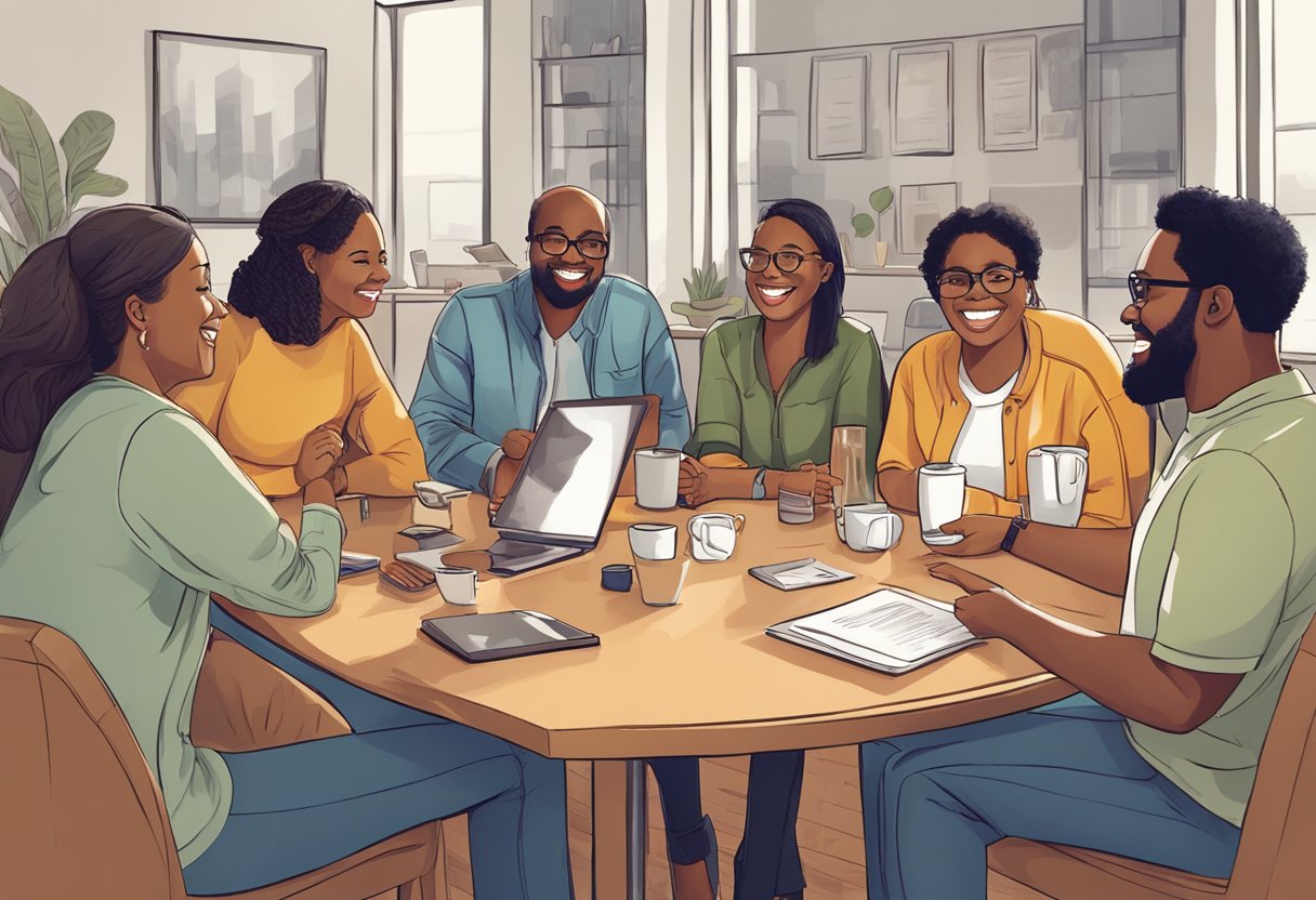 A digital illustration of a business networking session