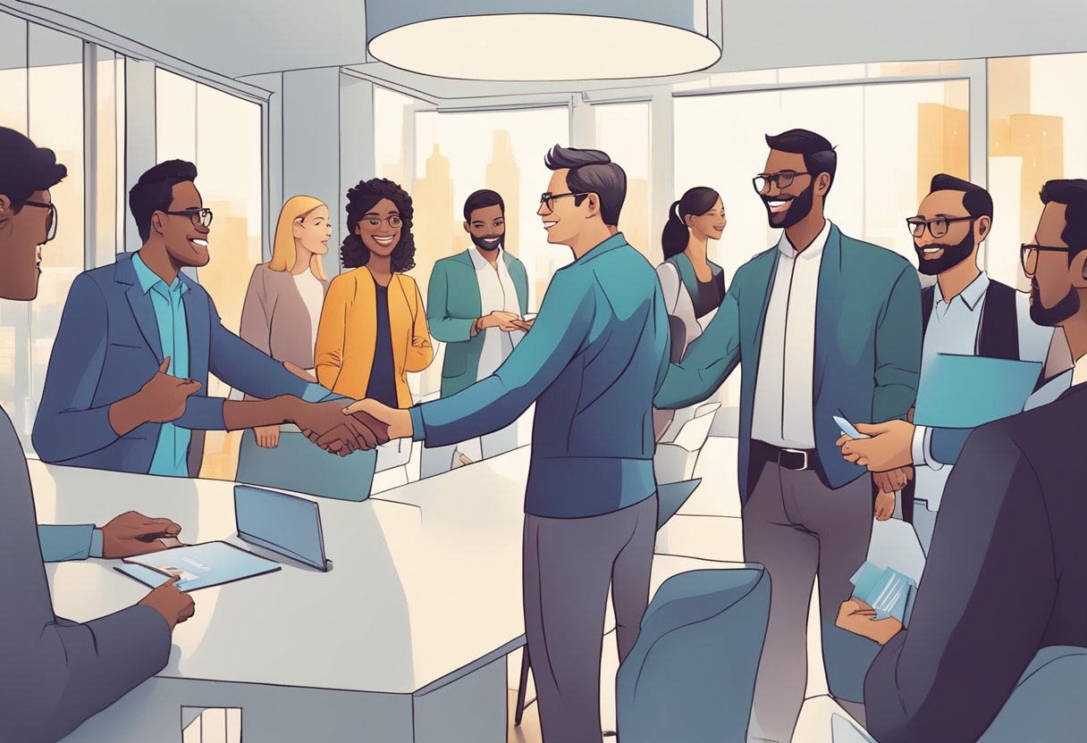 A digital illustration of of a social networking meeting