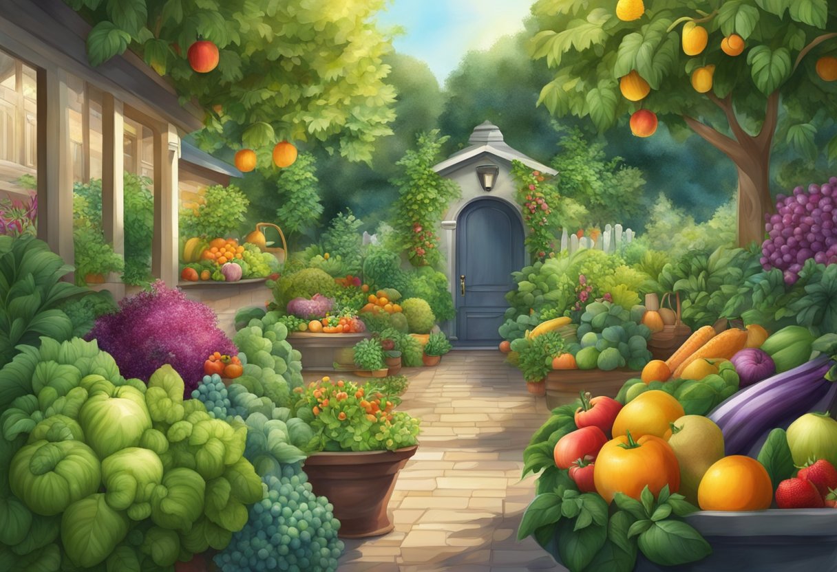 A digital illustration of a bountiful back yarde