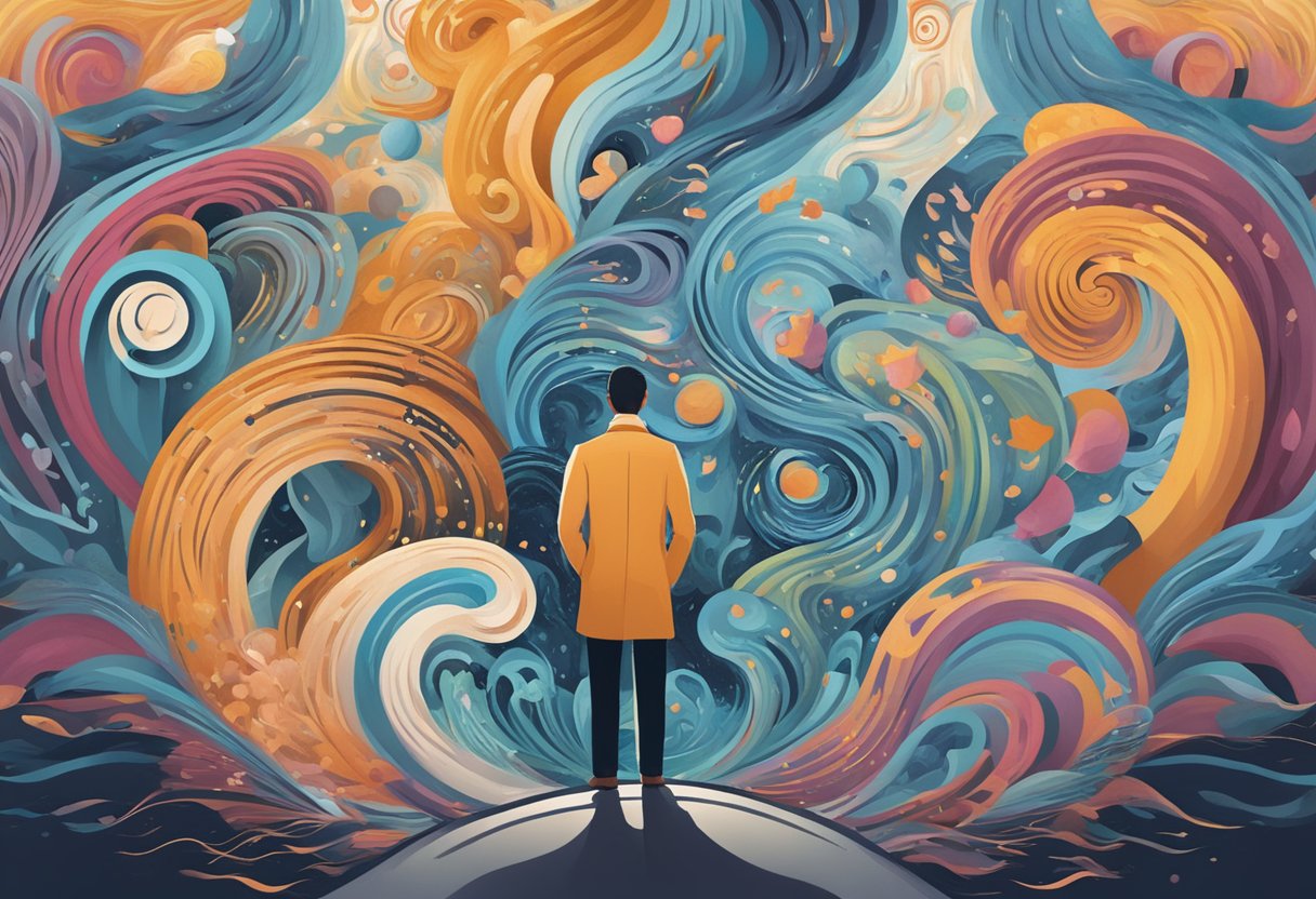 A digital illustration of a man looking into the beautiful world of chaos
