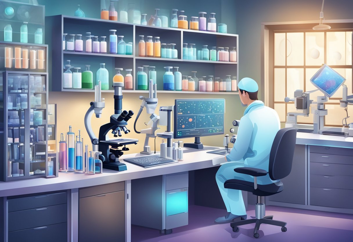 A digital illustration of a doctor working in a lab