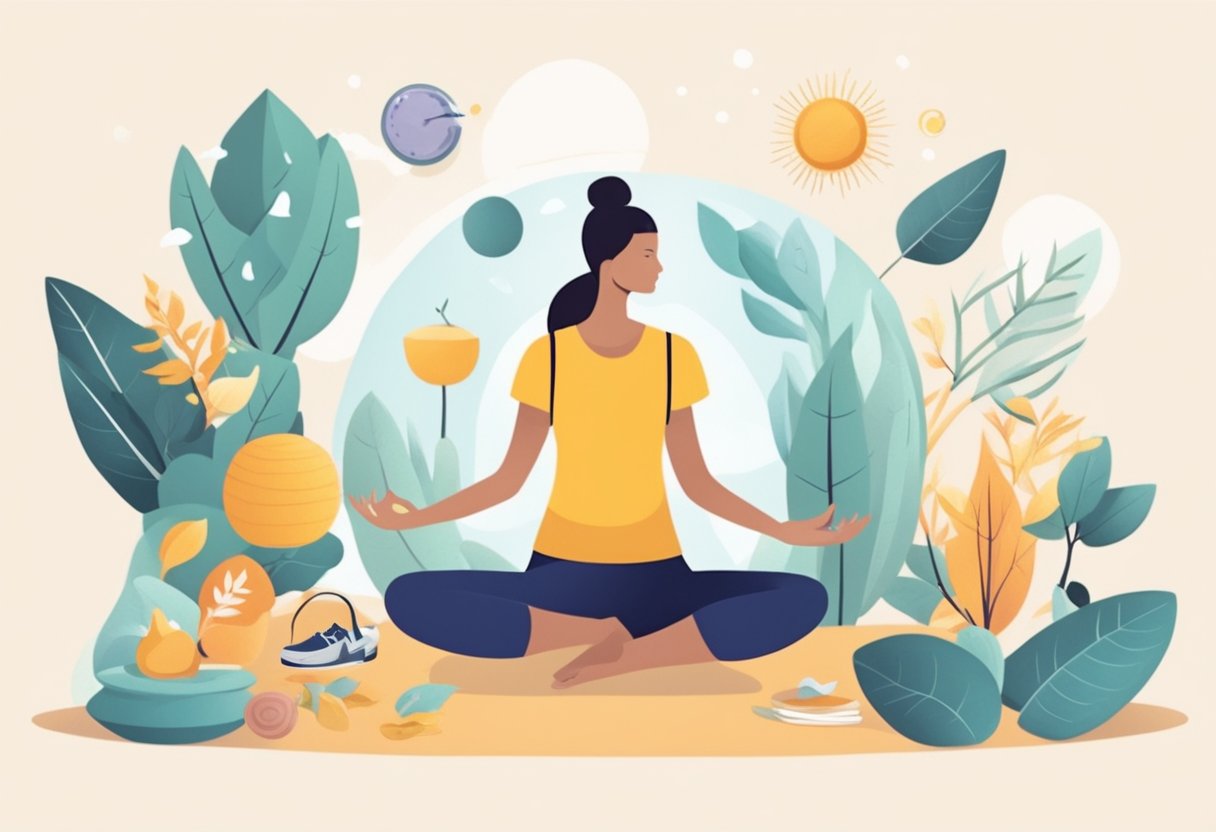 A digital illustration of a women practicing yoga