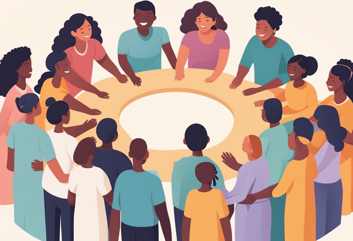 A digital illustration of a survivorship roundtable