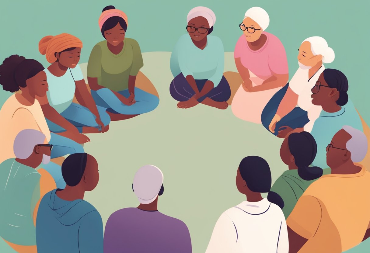 A digital illustration of a survivorship Support Group