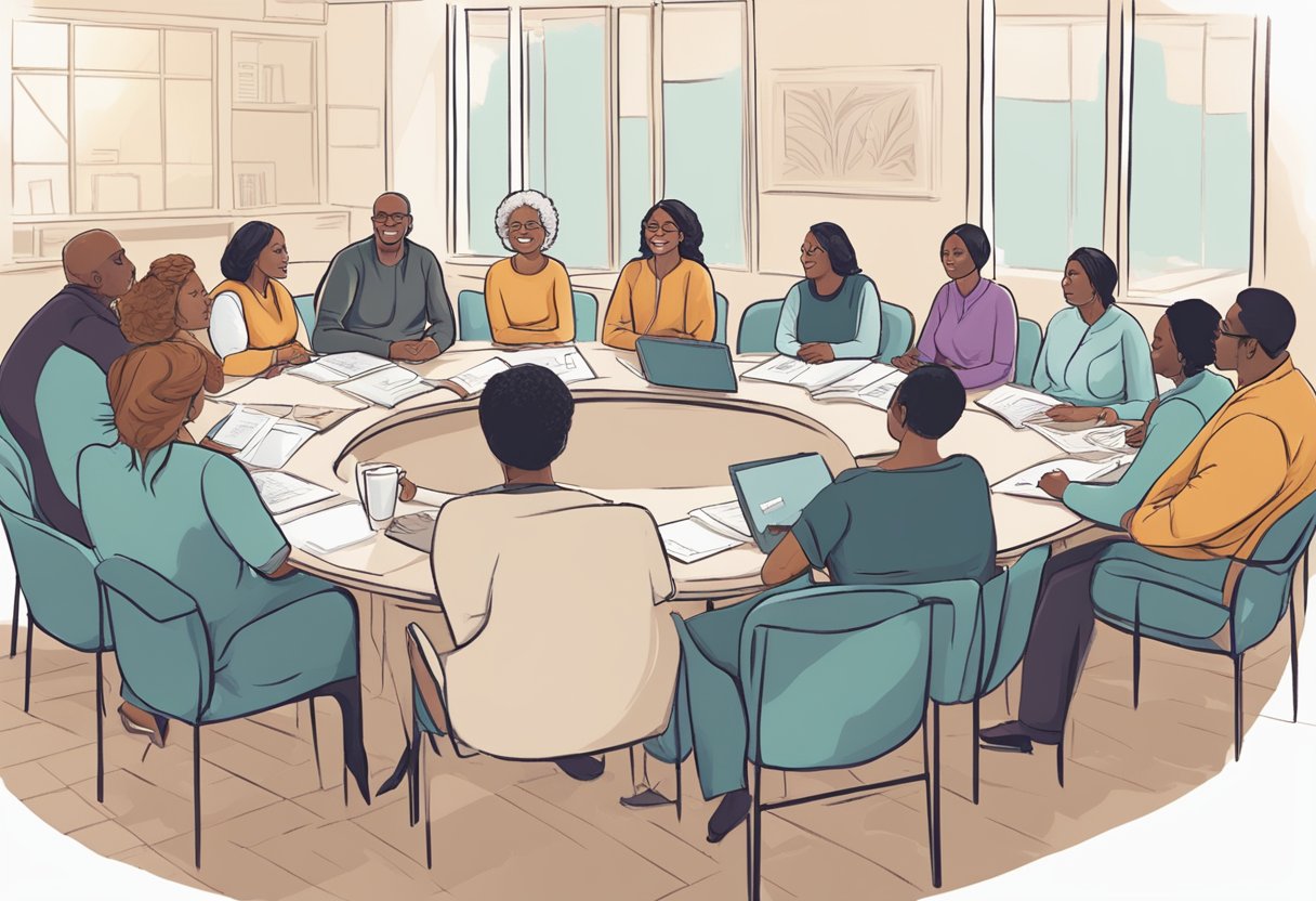 A digital illustration of a Suvivorship roundtable
