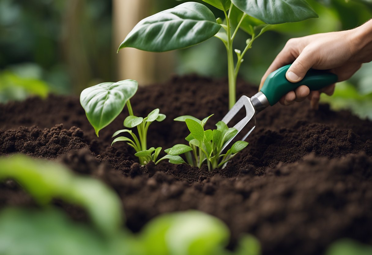 person placing plants into soil