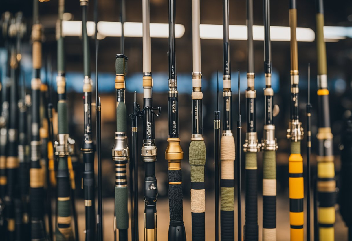 a collection of fishing rods 