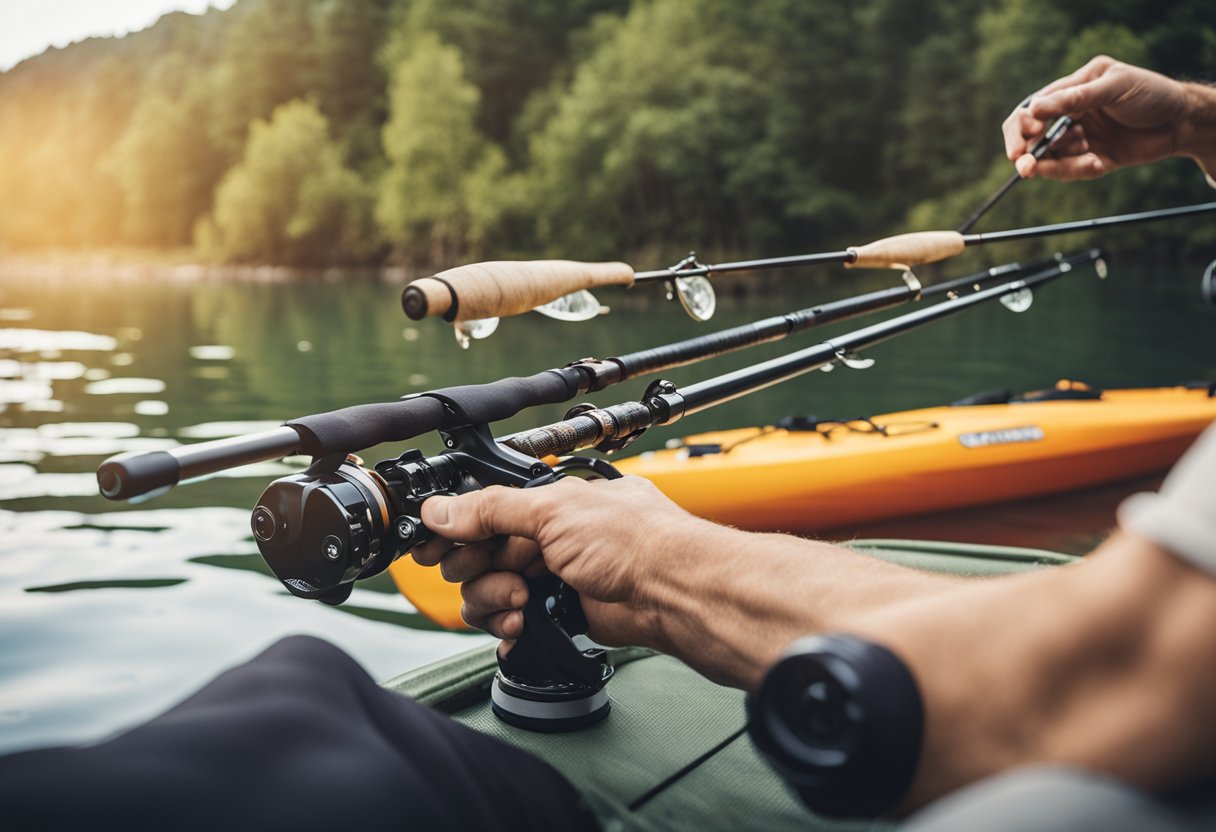 person holding fishing rod on a kayak