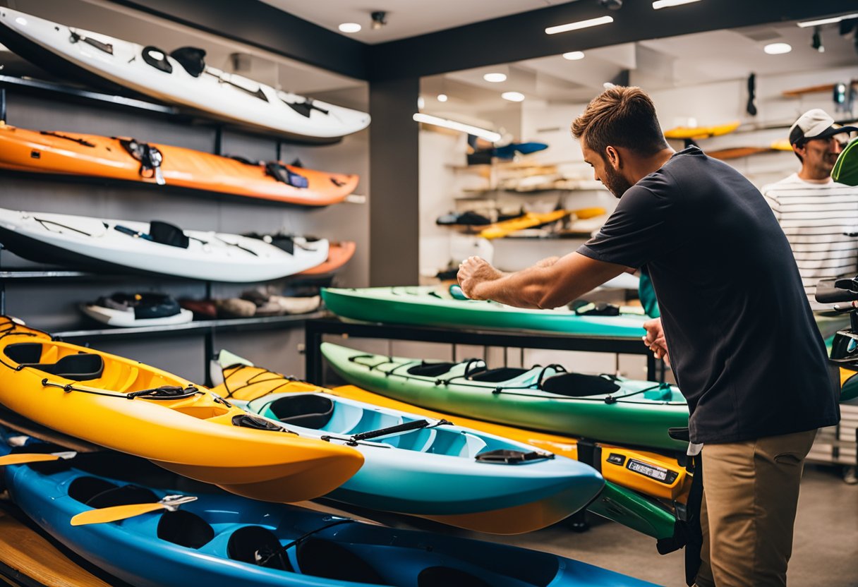man inside a kayak shop