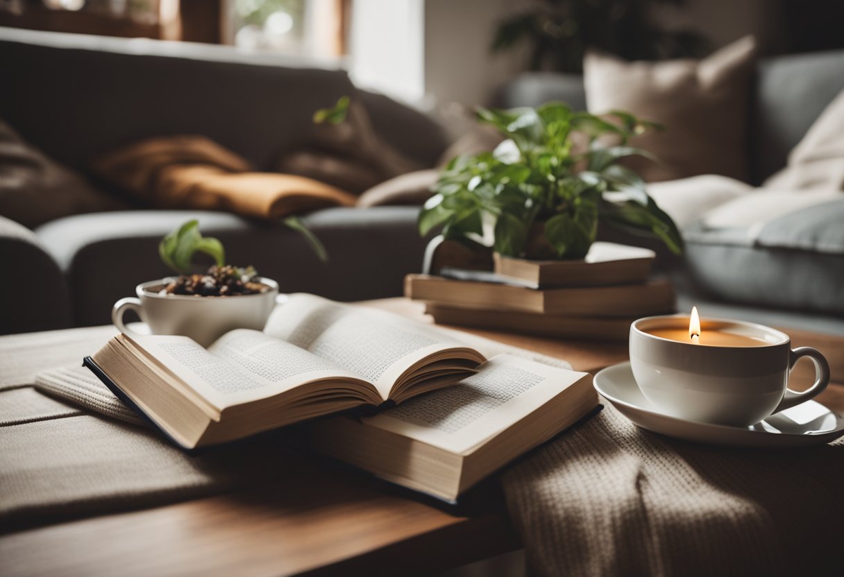 Relaxing time with a book and candle to manage stress during the holidays