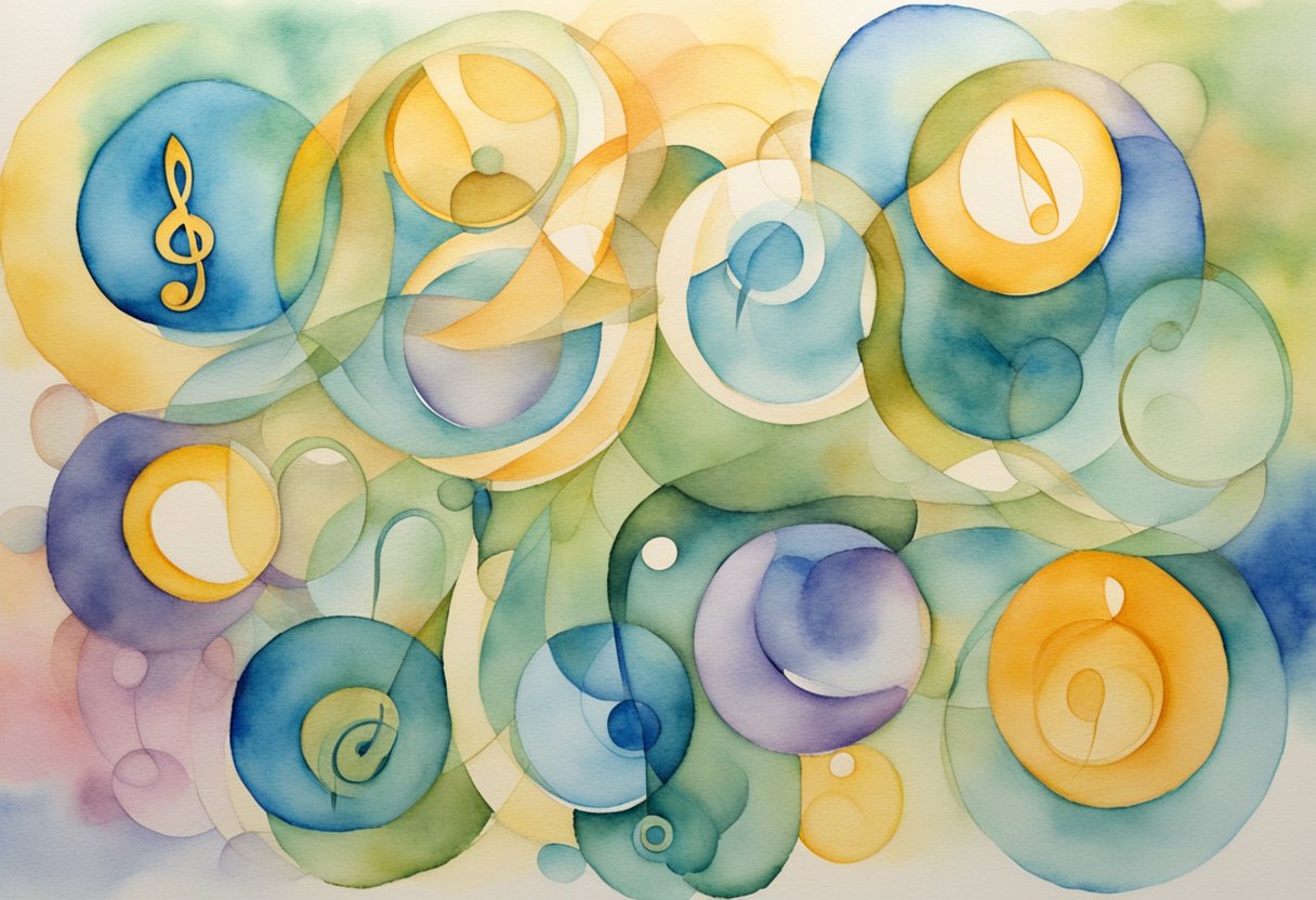 A digital watercolor of swirling music