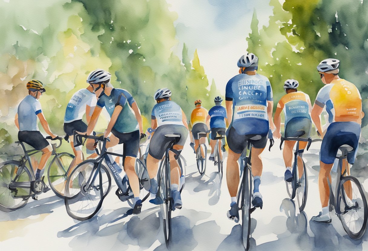 A digital watercolor of cyclist's meeting up for a group ride