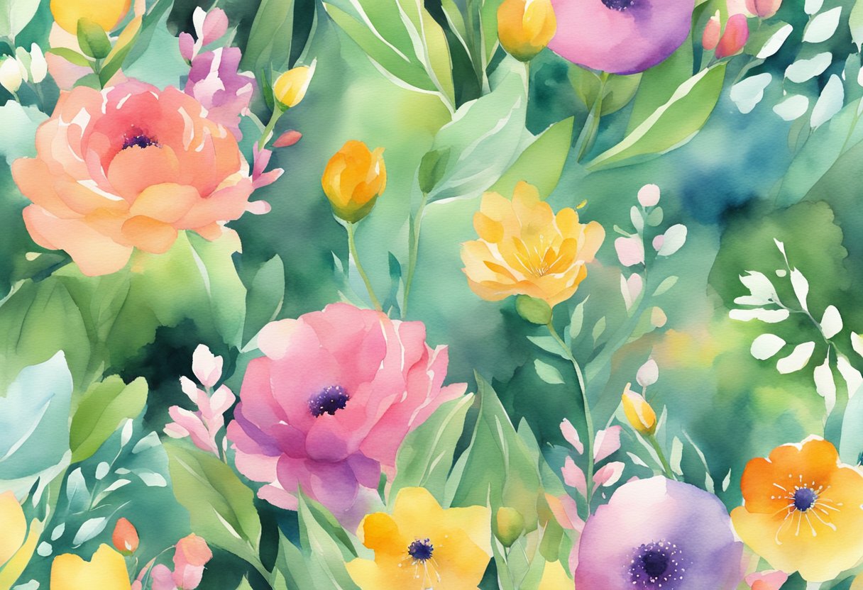 A digital watercolor of a close up of beautiful flowers