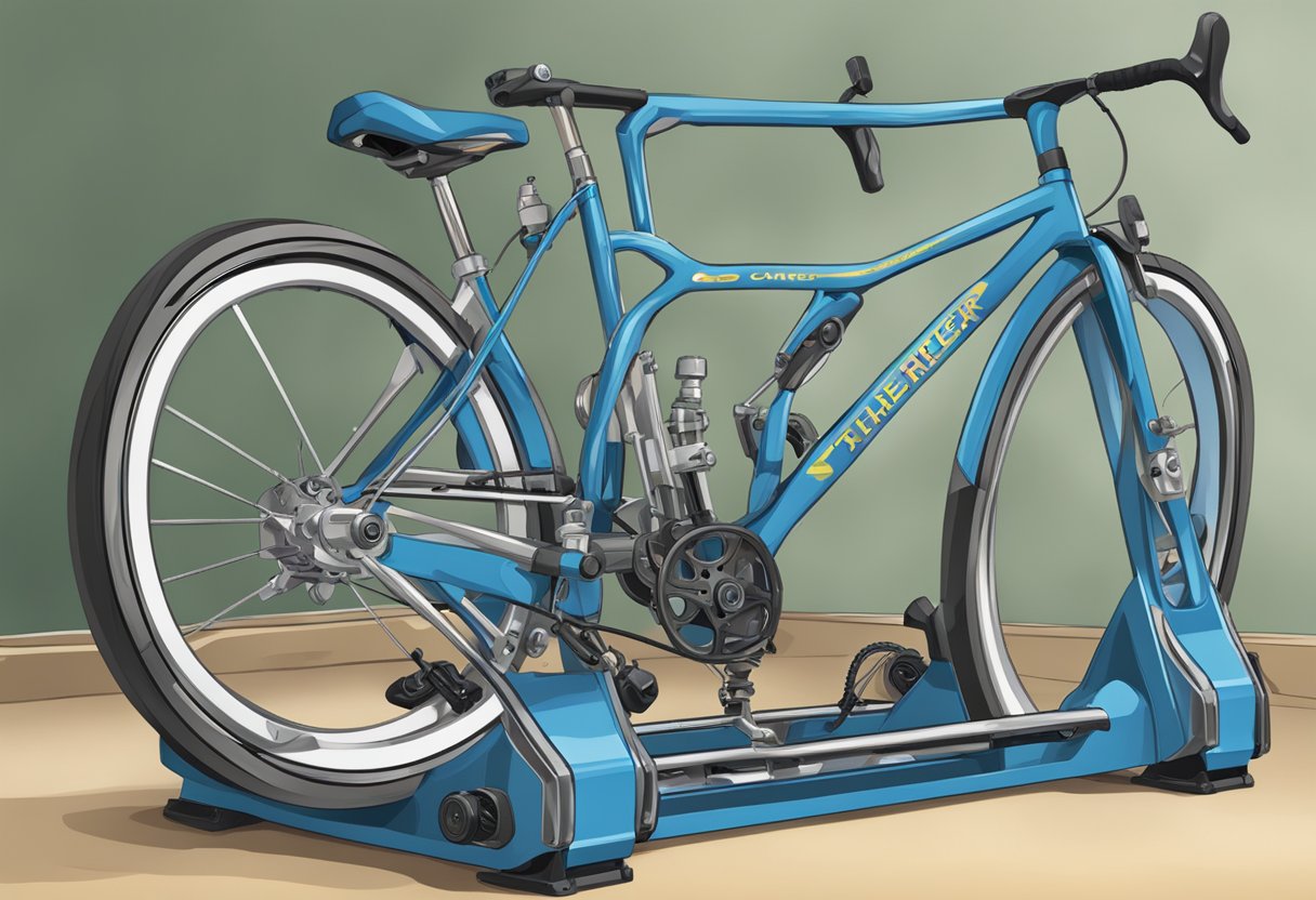 A digital illustration of a crazy stationary bike