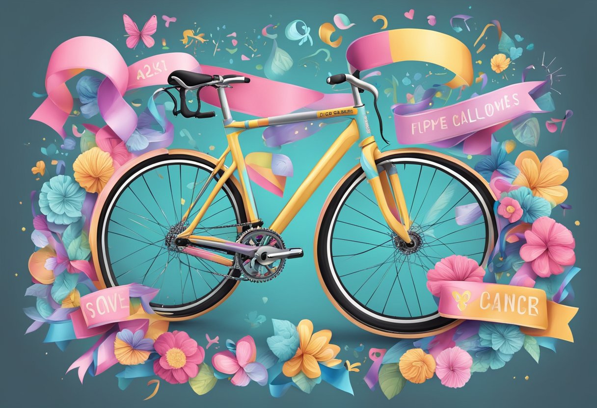 A digital illustration of a bicycle with colorful ribbons 