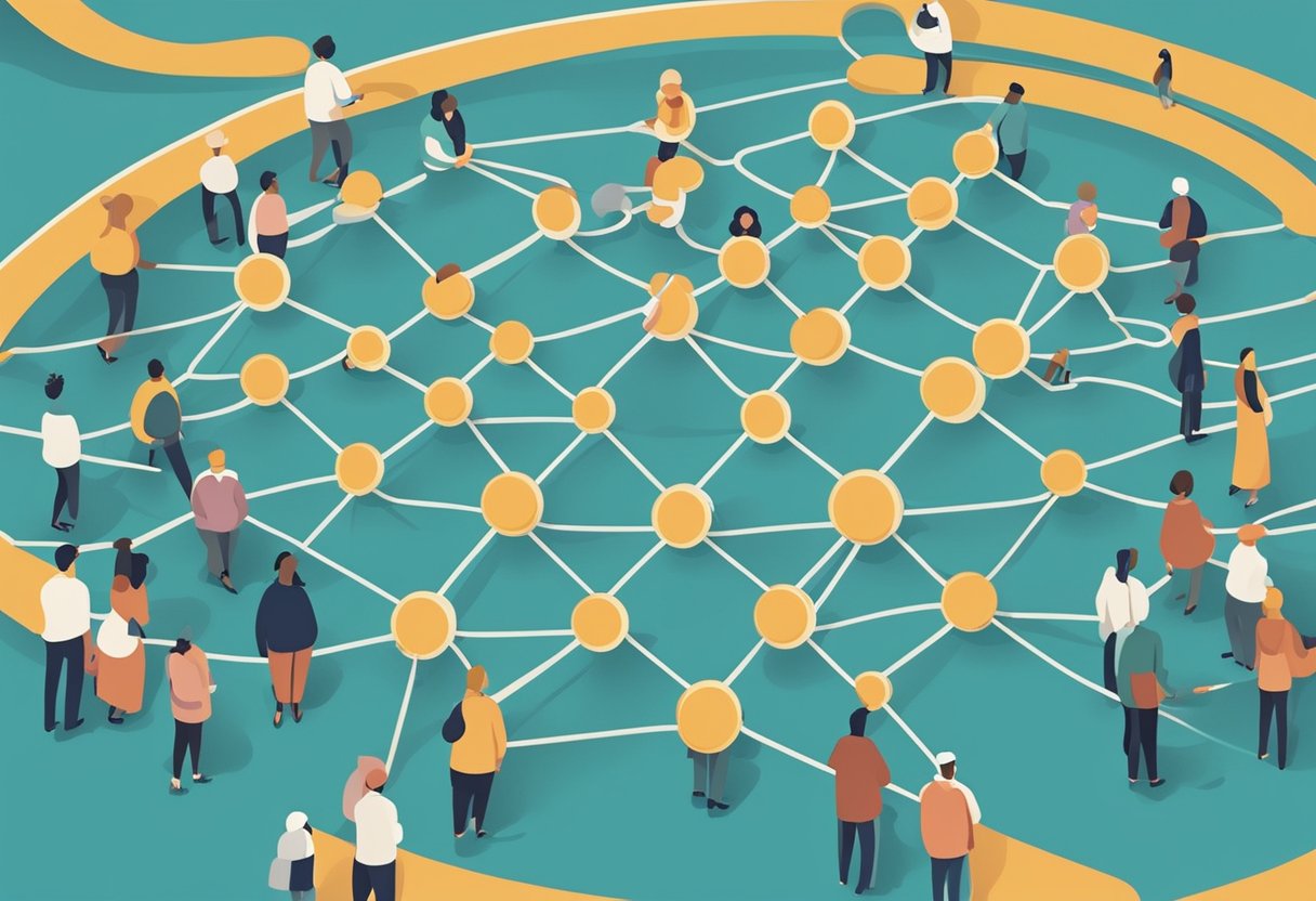 A digital illustration of a mediphors of community and a network