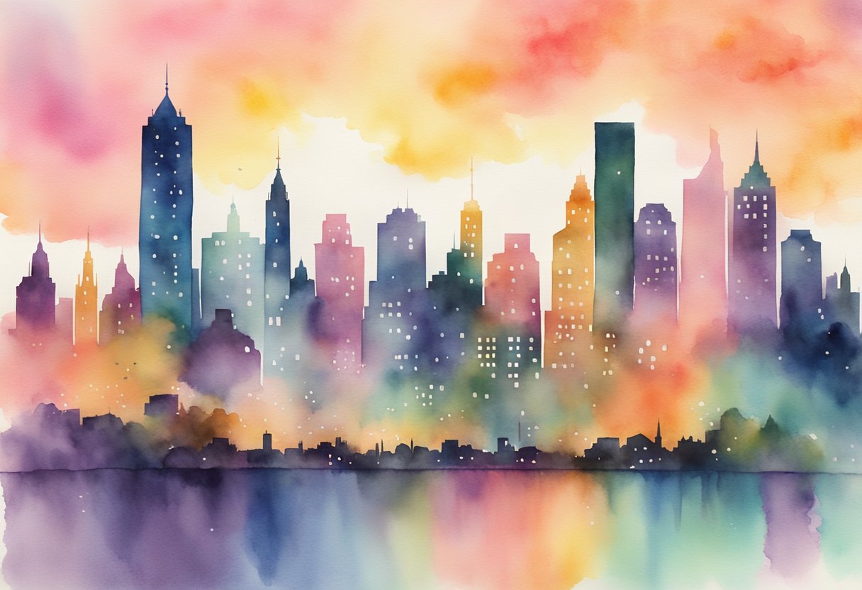 A digital illustration of a city sypline